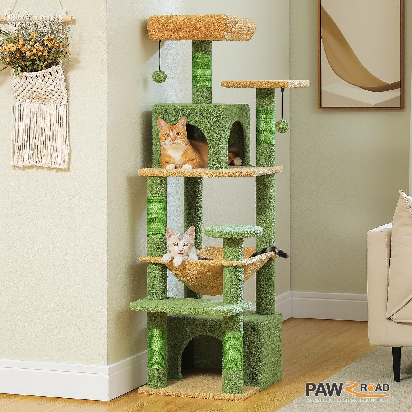 Large Cat Tree Tower for Indoor Cats, Green