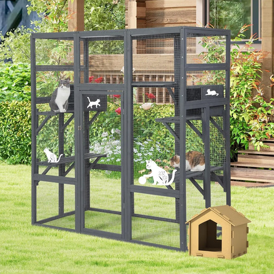 Large Spacious Wooden Catio Outdoor Cat Enclosure