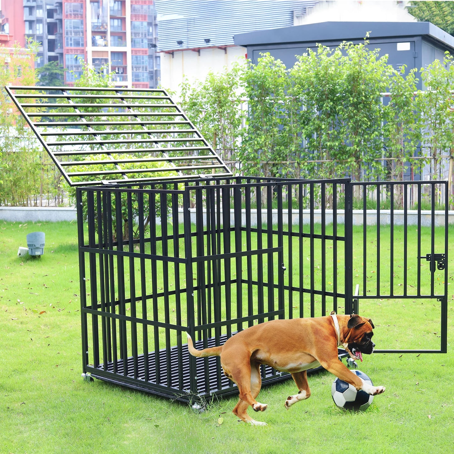 L XL XXL Heavy Duty Dog Crate with 4 Lockable Wheels
