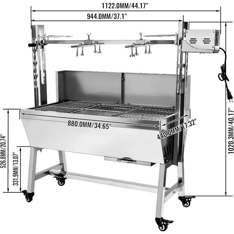 Stainless Steel Rotisserie Grill with Back Cover Guard