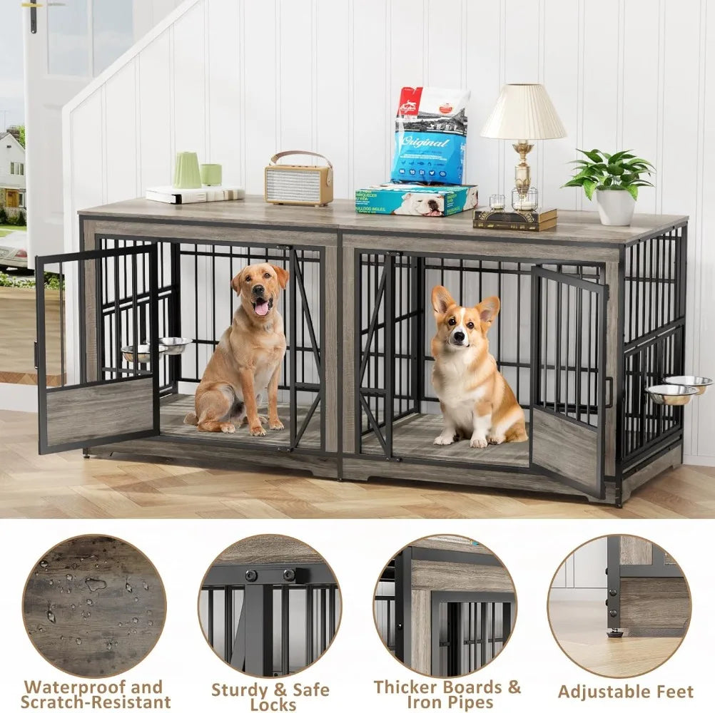 71'' Double Dog Crate Furniture for 2 Dogs