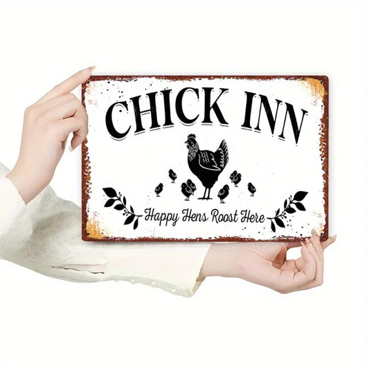 "Vintage Metal Chicken Coop Sign - Happy Hens Roost Her