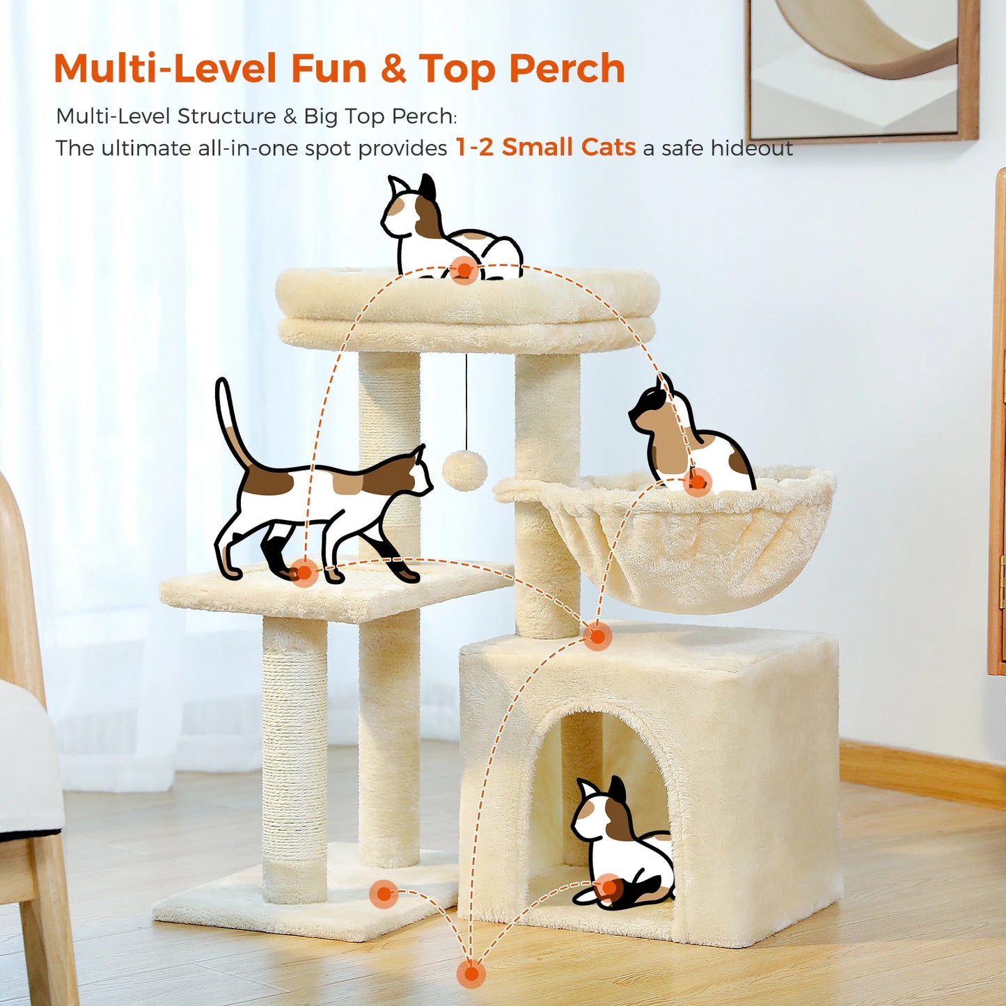 2 in 1 Cat Tree for Large Cat and Small Cat