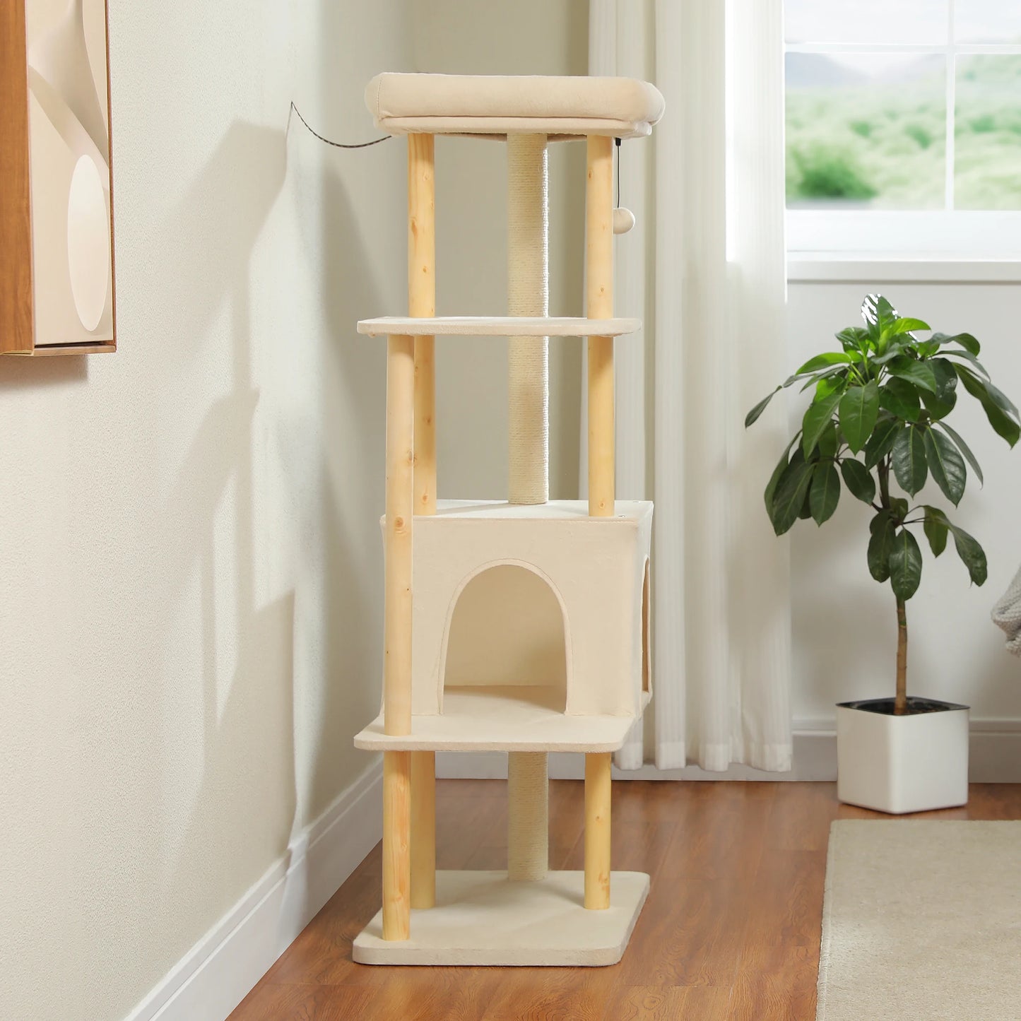 Modern Wooden Cat Tree for Indoor Cats