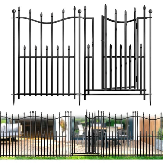 10 Panels No Dig Decorative Garden Fence with Gate