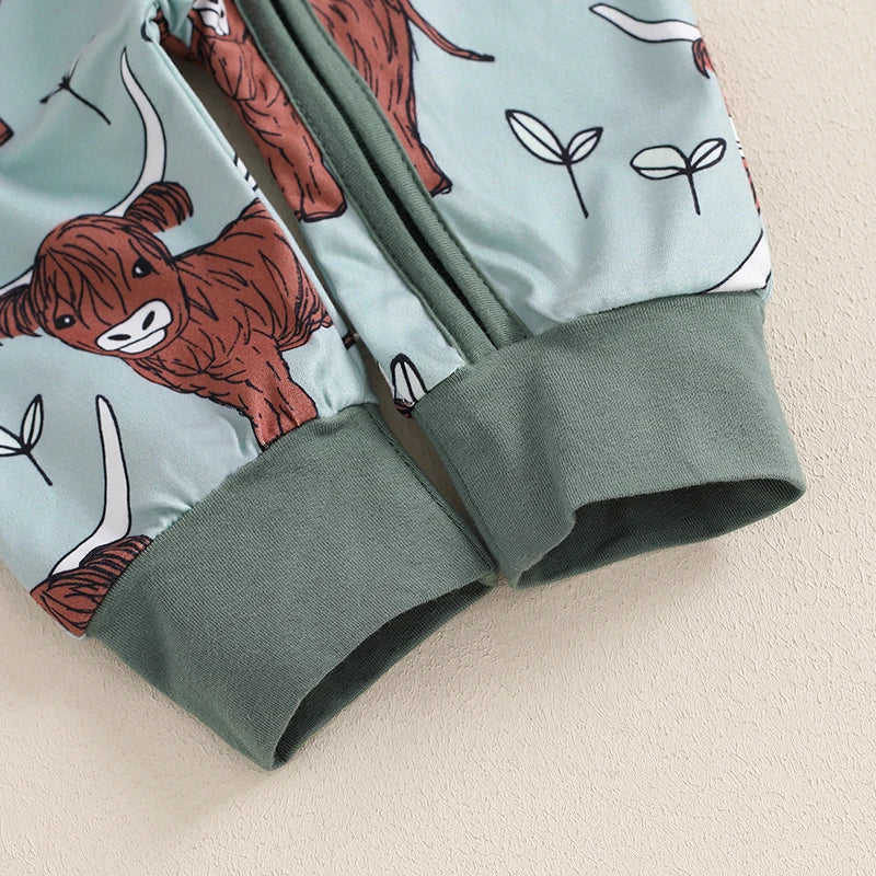 Infant Toddler Cow Print Round Neck Long Sleeve Zip-Up