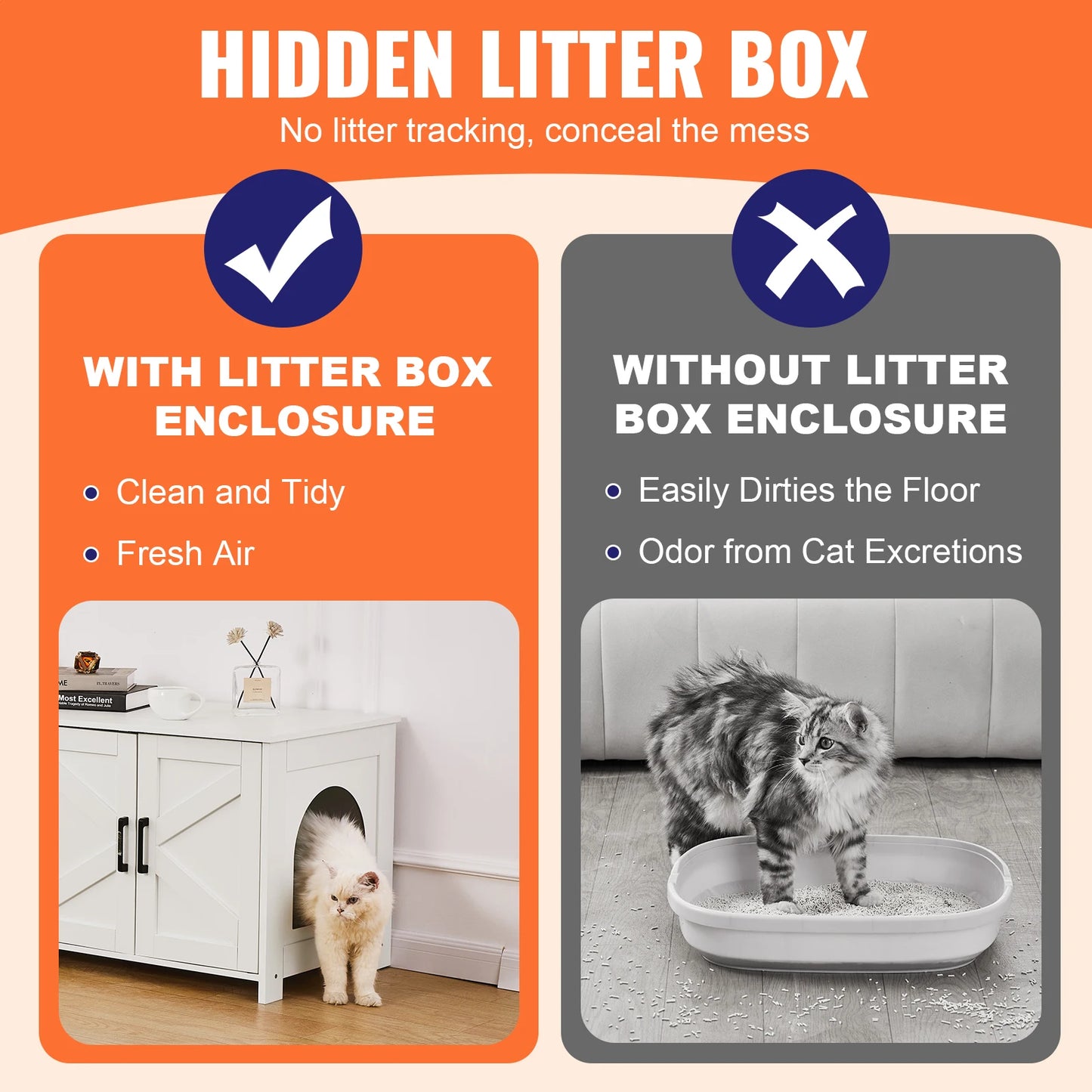 VEVOR Cat Litter Box Enclosure, White