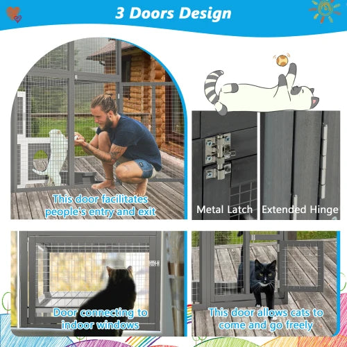 Grey Wooden Cat Catio Kennel Condo Shelter