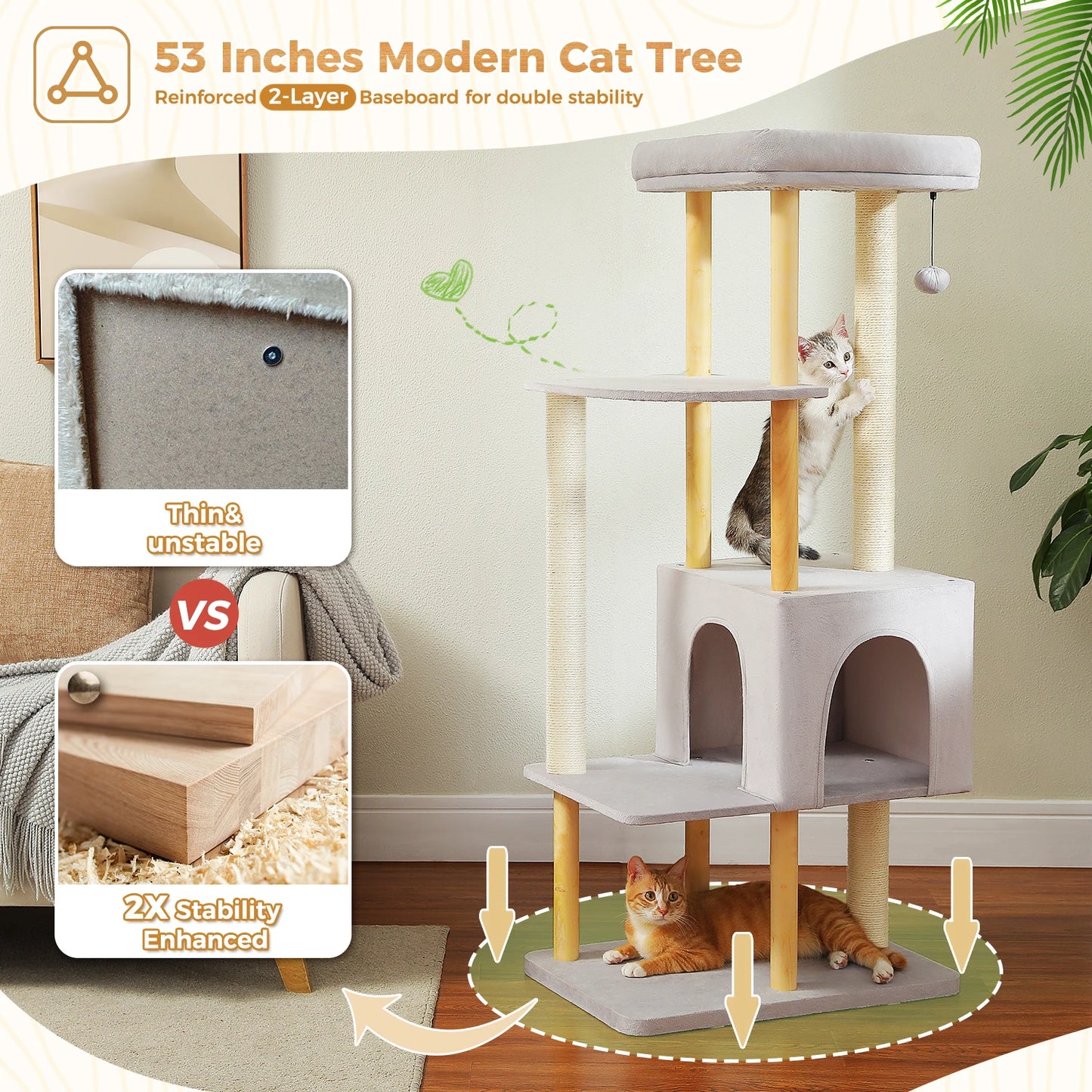 Modern Wooden Cat Tree for Indoor Cats