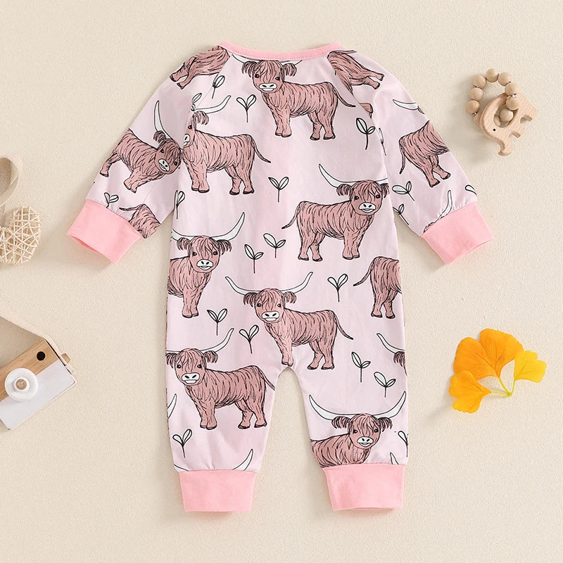 Infant Toddler Cow Print Round Neck Long Sleeve Zip-Up