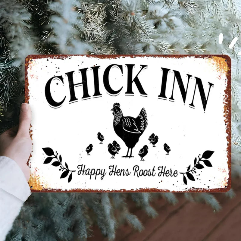 "Vintage Metal Chicken Coop Sign - Happy Hens Roost Her