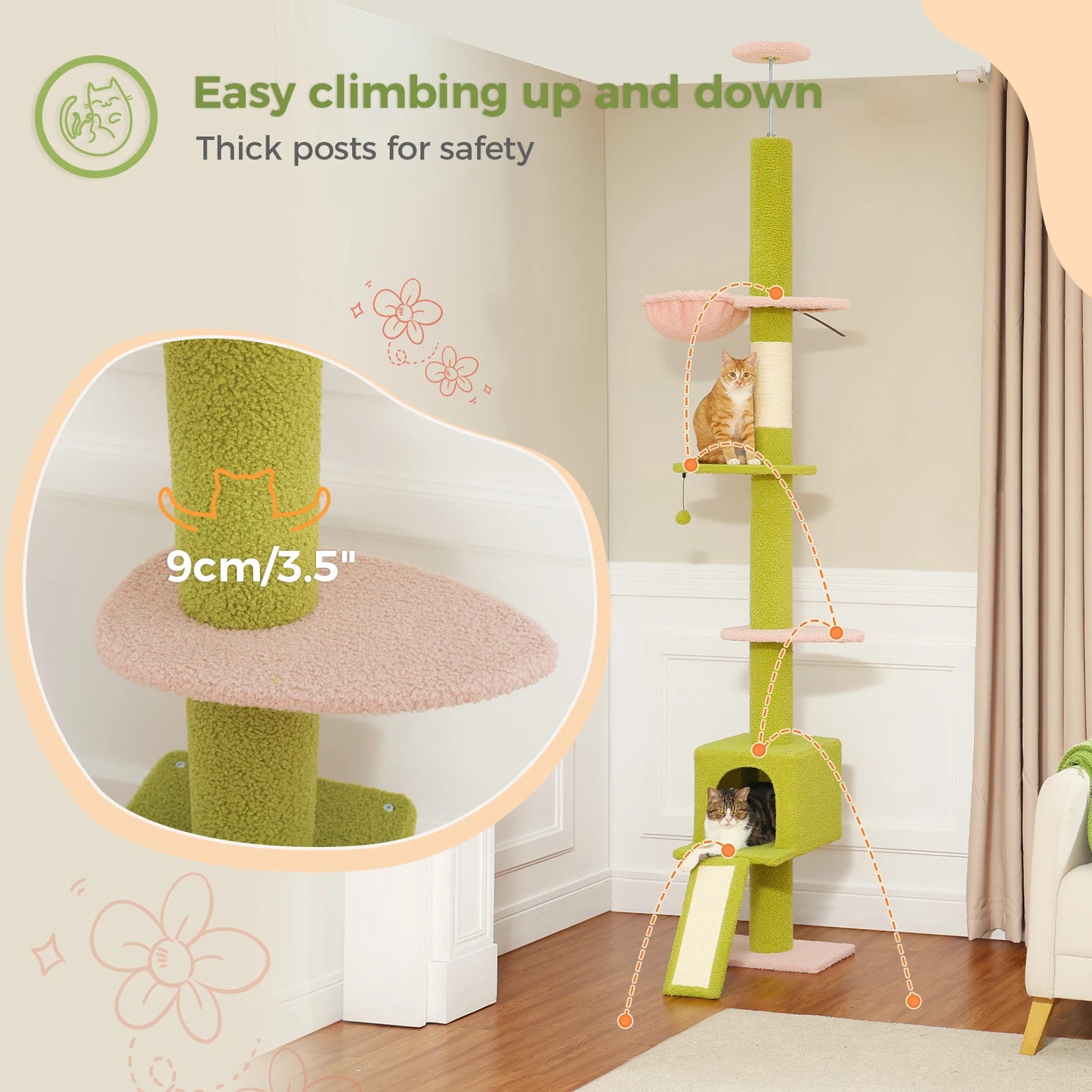 Adjustable 210-274CM Floor to Ceiling Cat Tree Tower