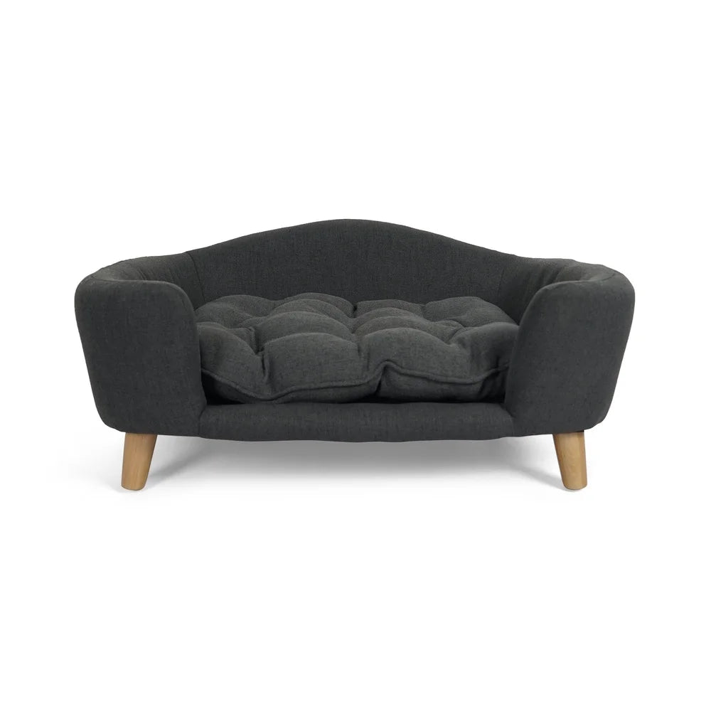 Mid Century Modern Plush Pet Bed Small Dogs with Birch Wood Legs Cozy Tufted Cushion Durable Stylish Design