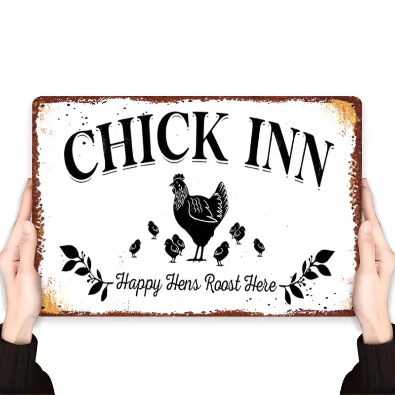 "Vintage Metal Chicken Coop Sign - Happy Hens Roost Her