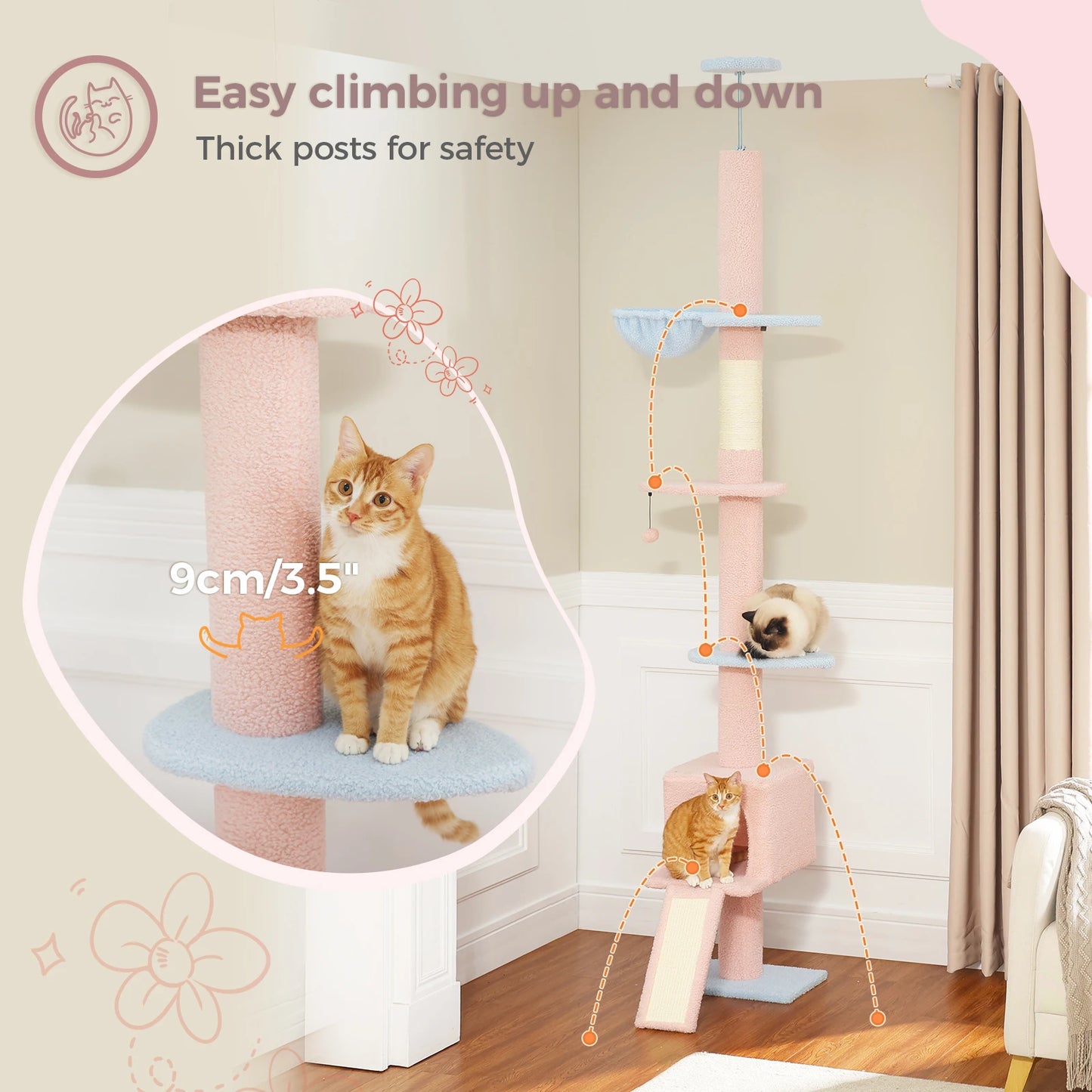 Adjustable 210-274CM Floor to Ceiling Cat Tree Tower