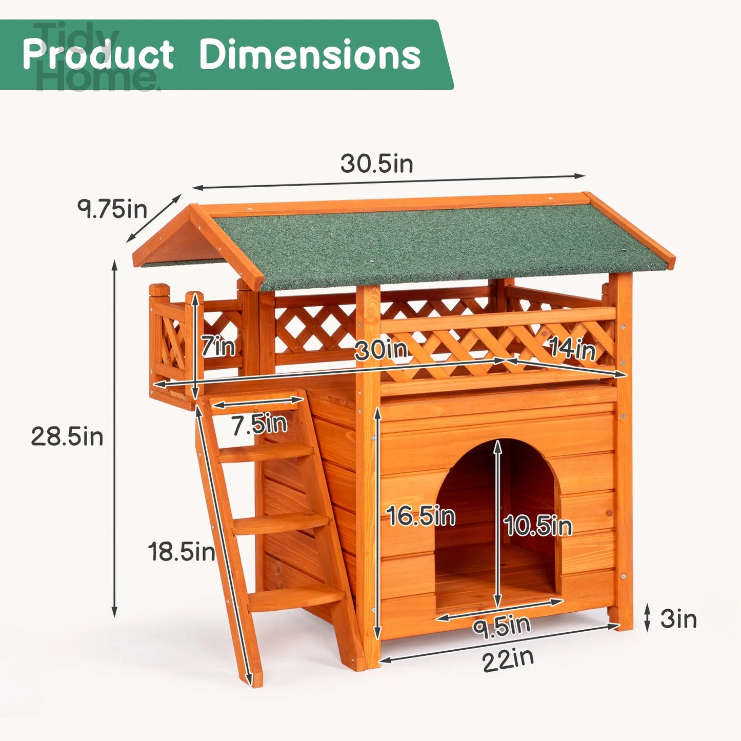 2-Story Wooden Feral Cat House Outdoor Indoor , Orange & Green cat cage