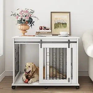 Dog Crate Furniture with Sliding Barn Door