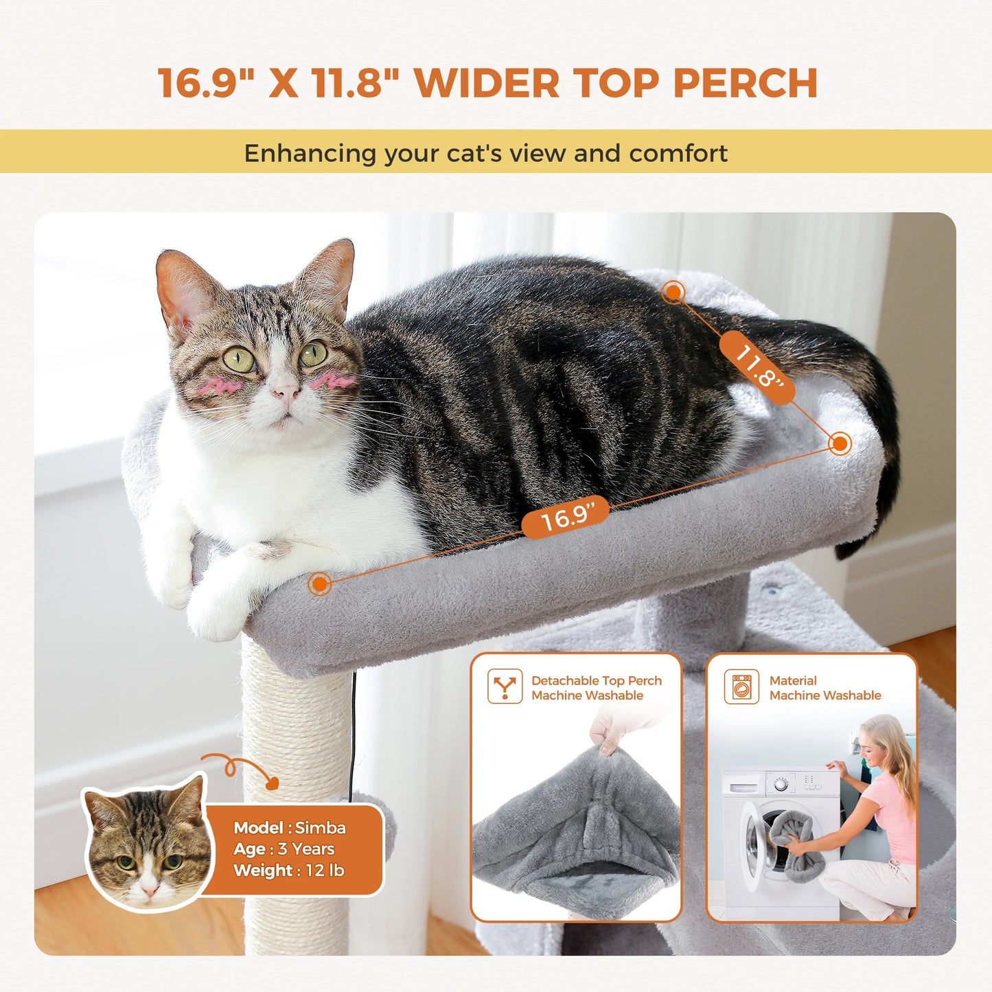 Cat Tree Tower with Detachable Top Perch