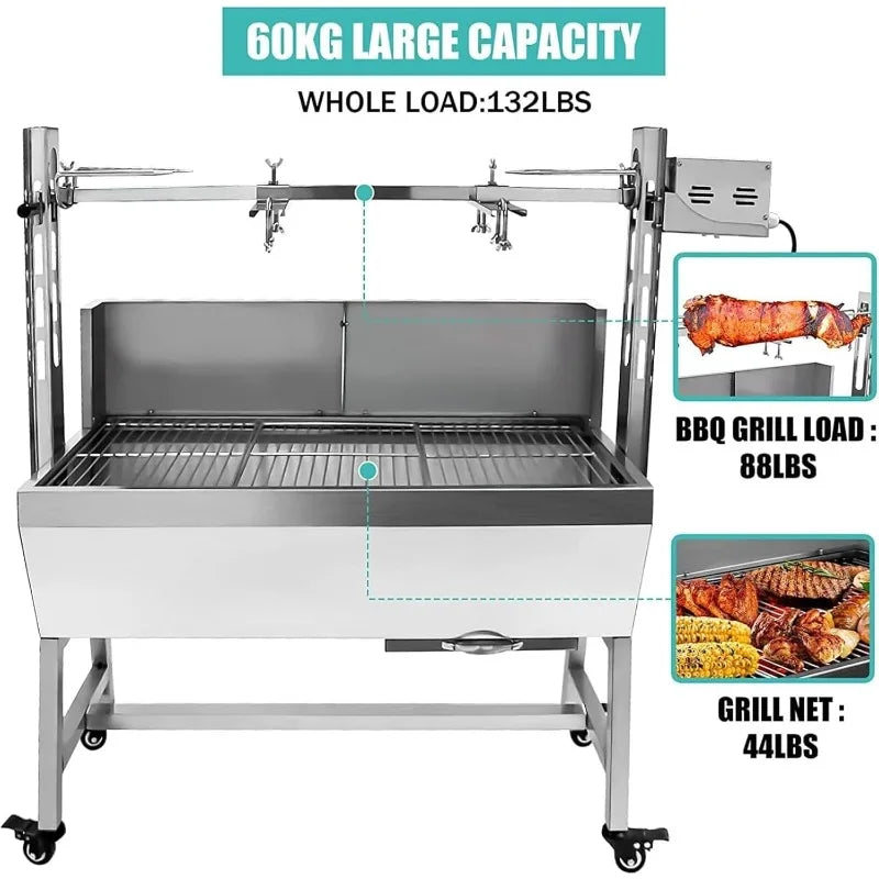 Stainless Steel Rotisserie Grill with Back Cover Guard