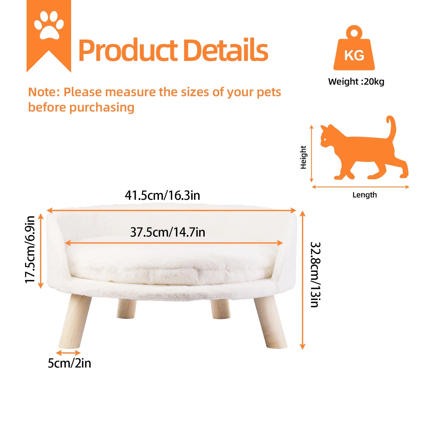 Pet Sofa Bed Raised Cat Chair Small Dog Couch Bed