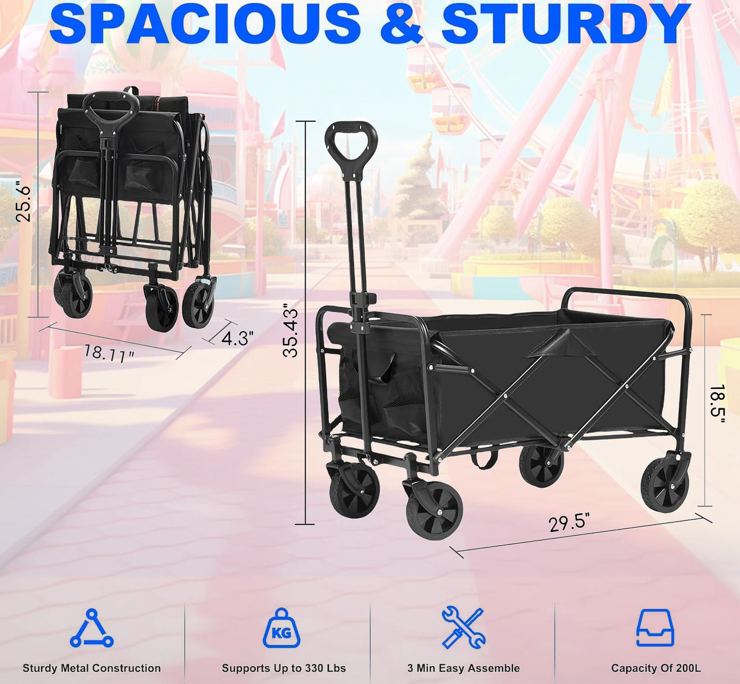 Foldable cart, Foldable trailer on wheels
