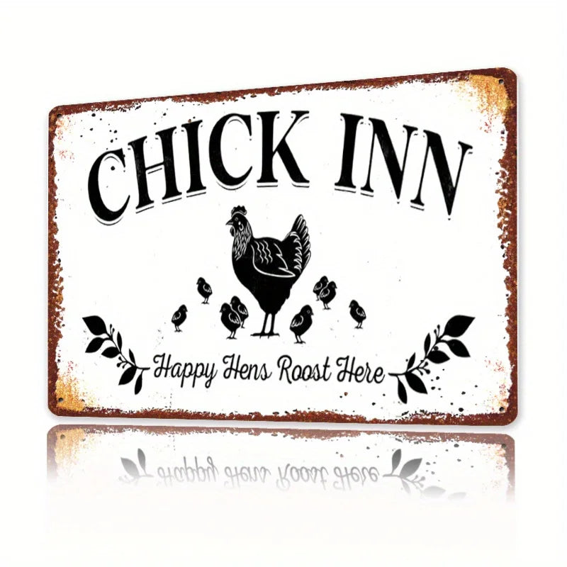 "Vintage Metal Chicken Coop Sign - Happy Hens Roost Her