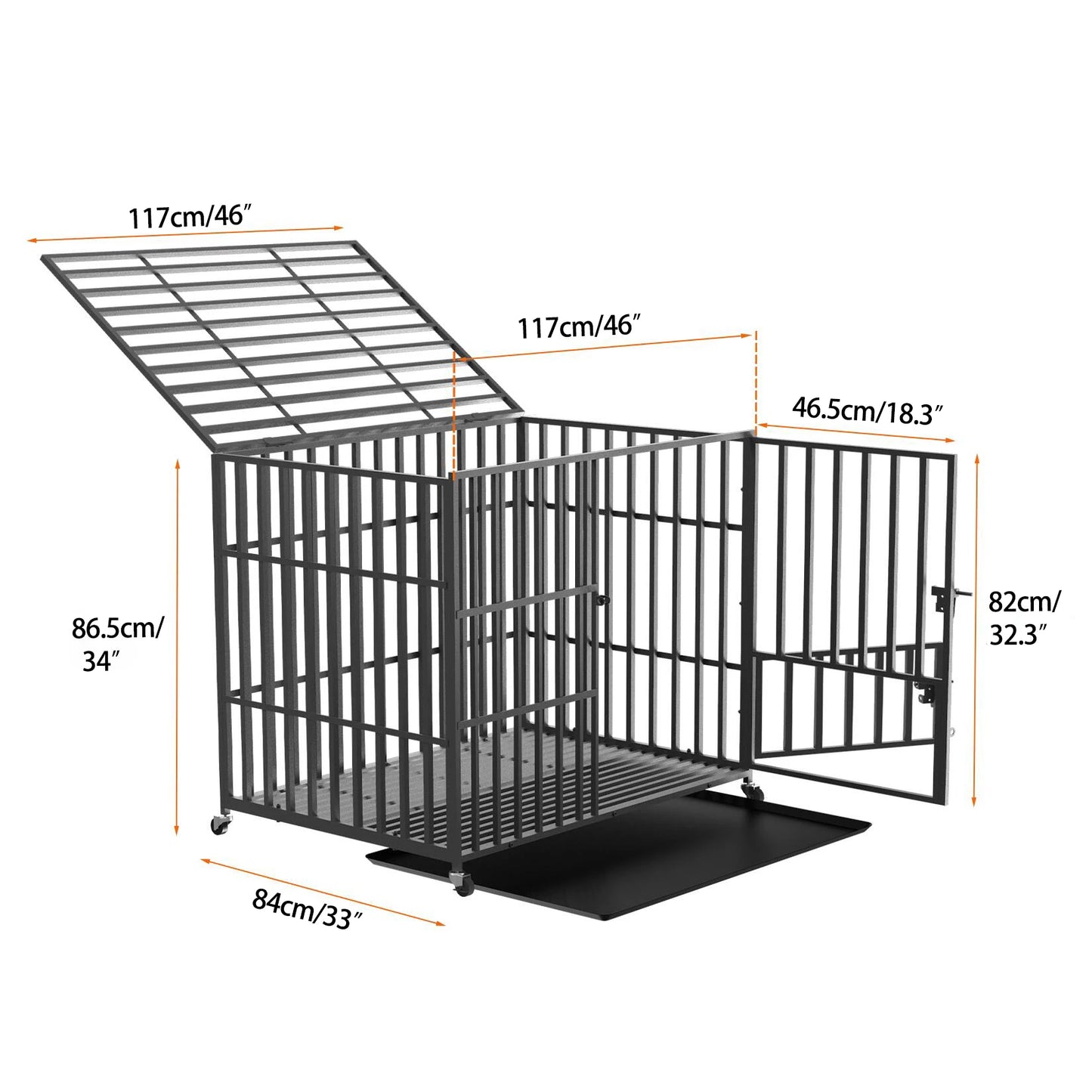 L XL XXL Heavy Duty Dog Crate with 4 Lockable Wheels