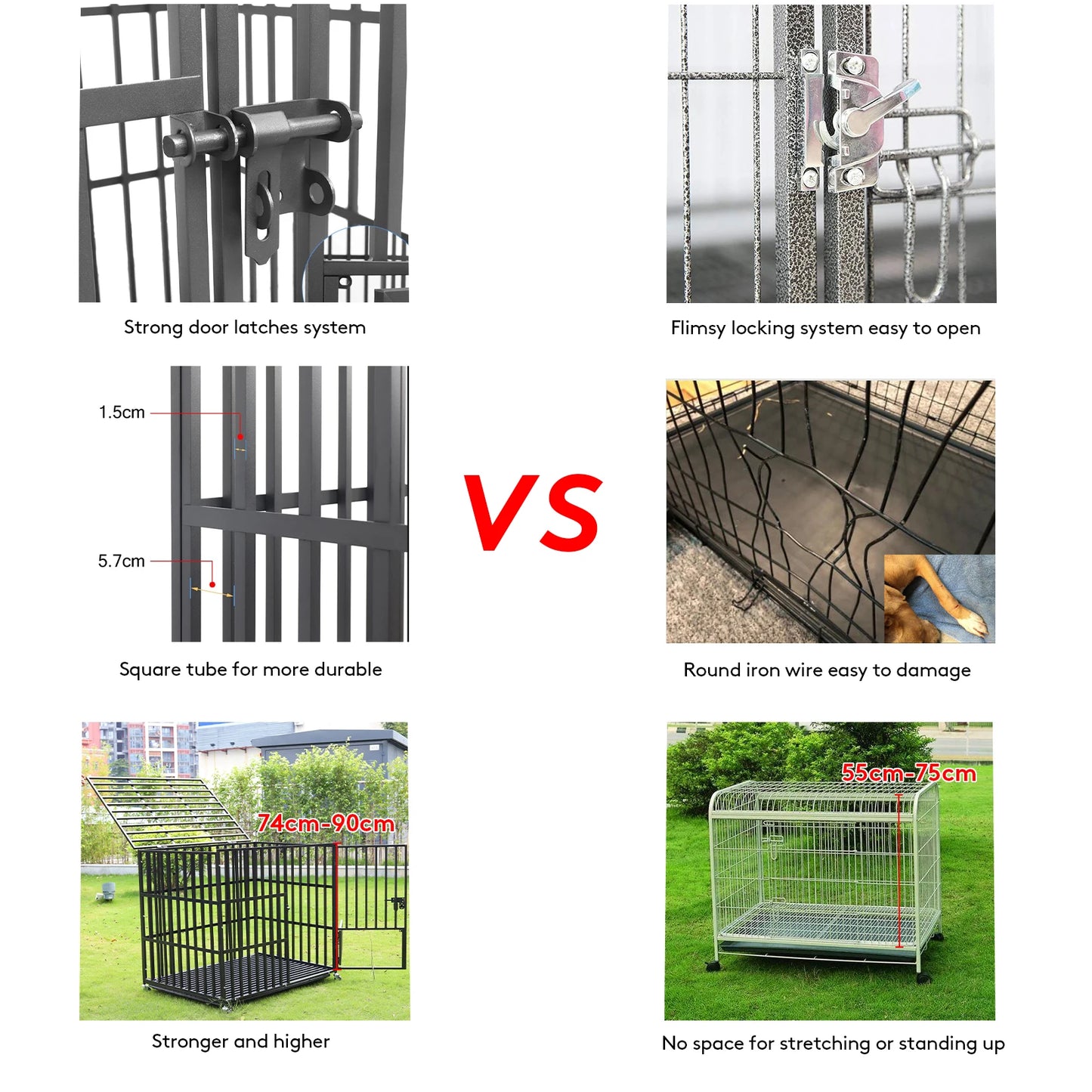 L XL XXL Heavy Duty Dog Crate with 4 Lockable Wheels
