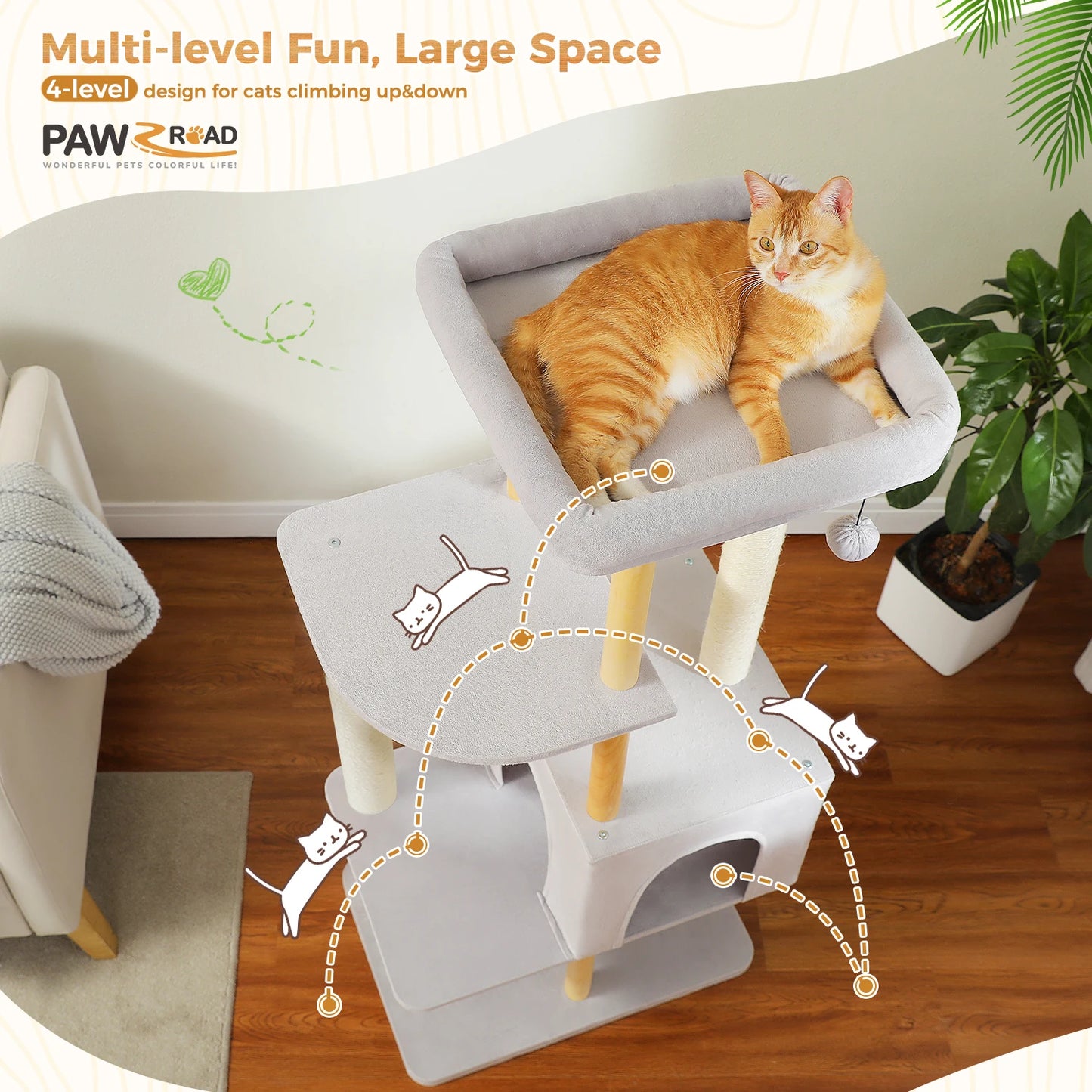 Modern Wooden Cat Tree for Indoor Cats