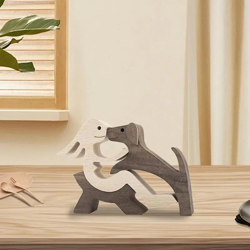 Cute Wood Dog Human Statue