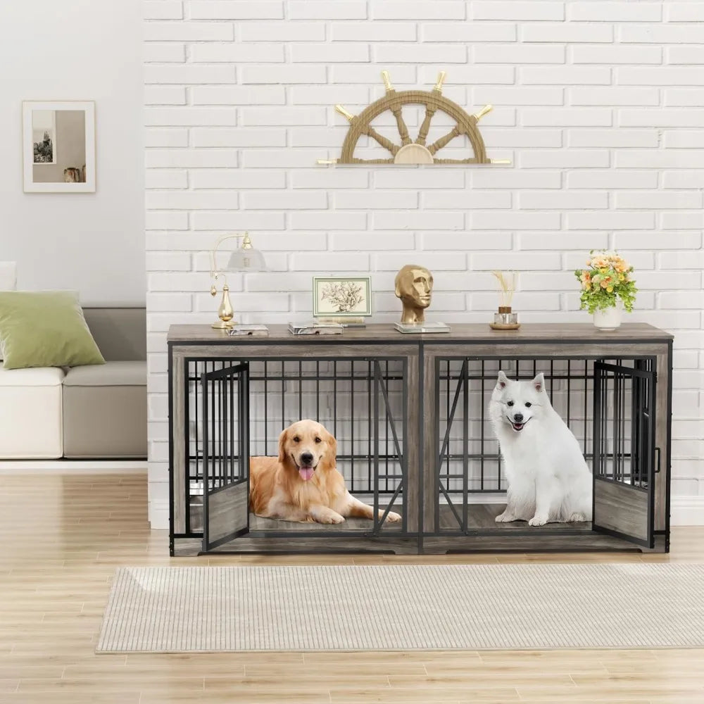 71'' Double Dog Crate Furniture for 2 Dogs