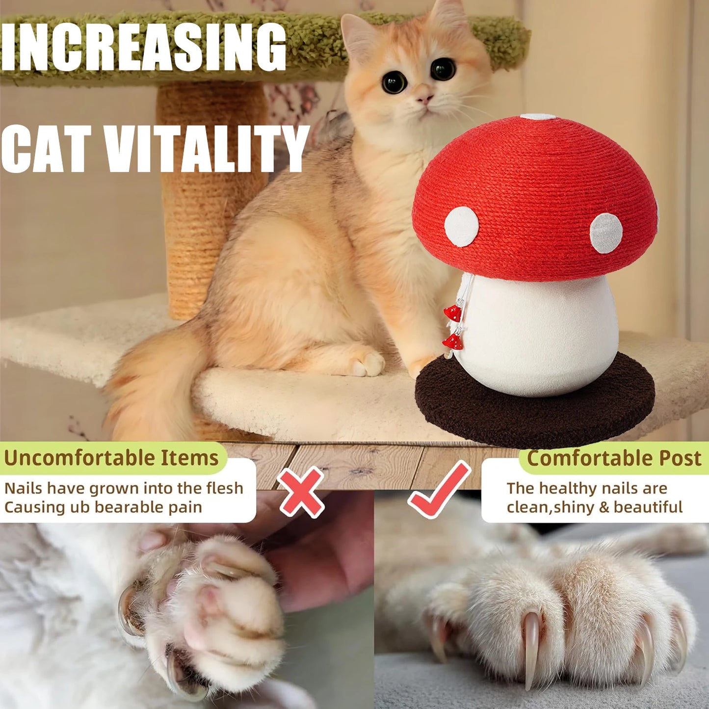 Red Mushroom-Shaped Sisal Cat Scratching Post