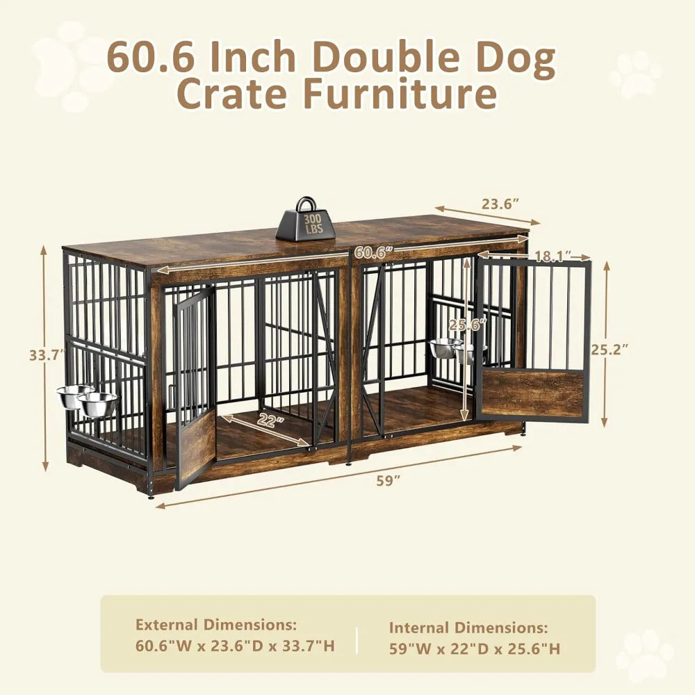 61'' Double Dog Cage Furniture for 2 Dogs