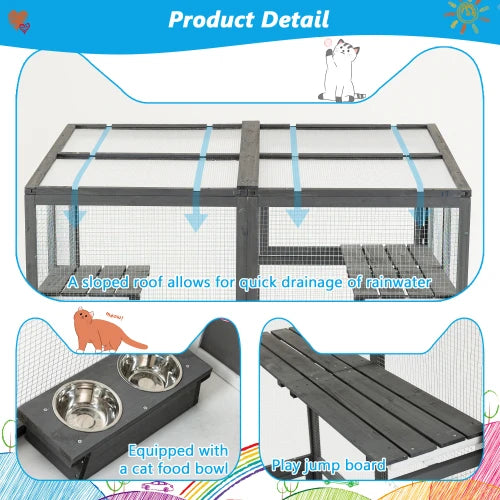 Grey Wooden Cat Catio Kennel Condo Shelter
