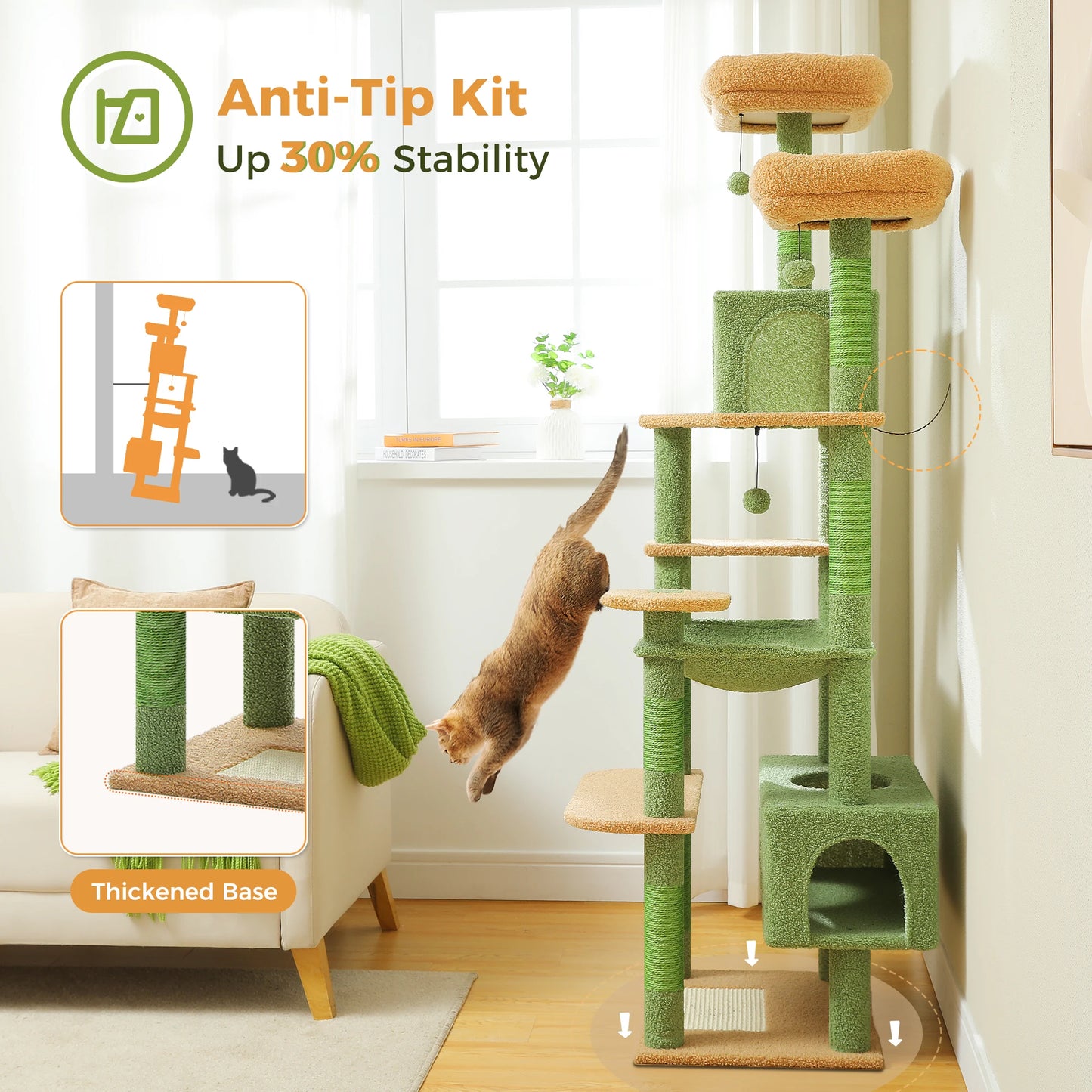 Large Cat Tree Tower for Indoor Cats, Green