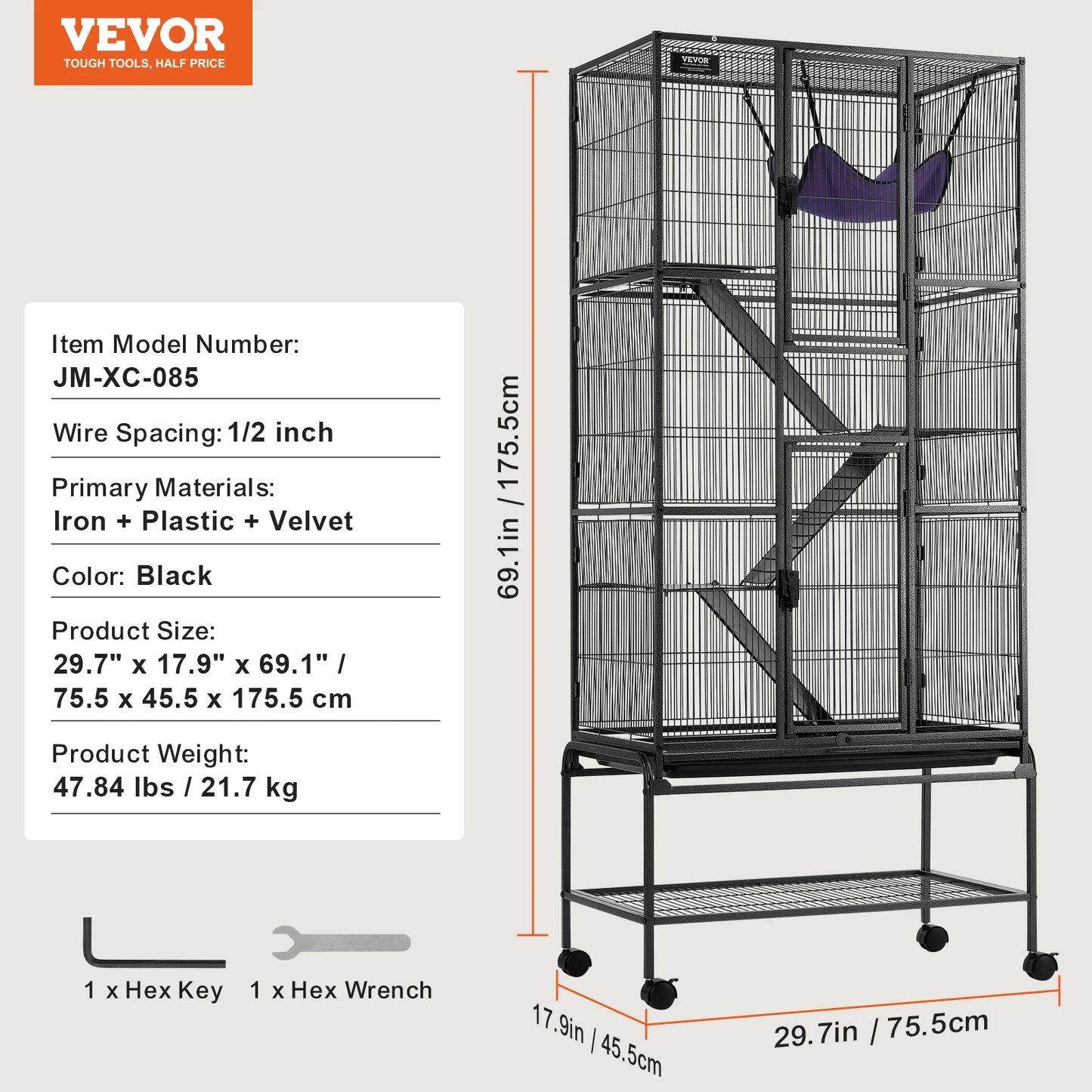 SucceBuy 64.6" Rolling Metal Ferret Cage Large