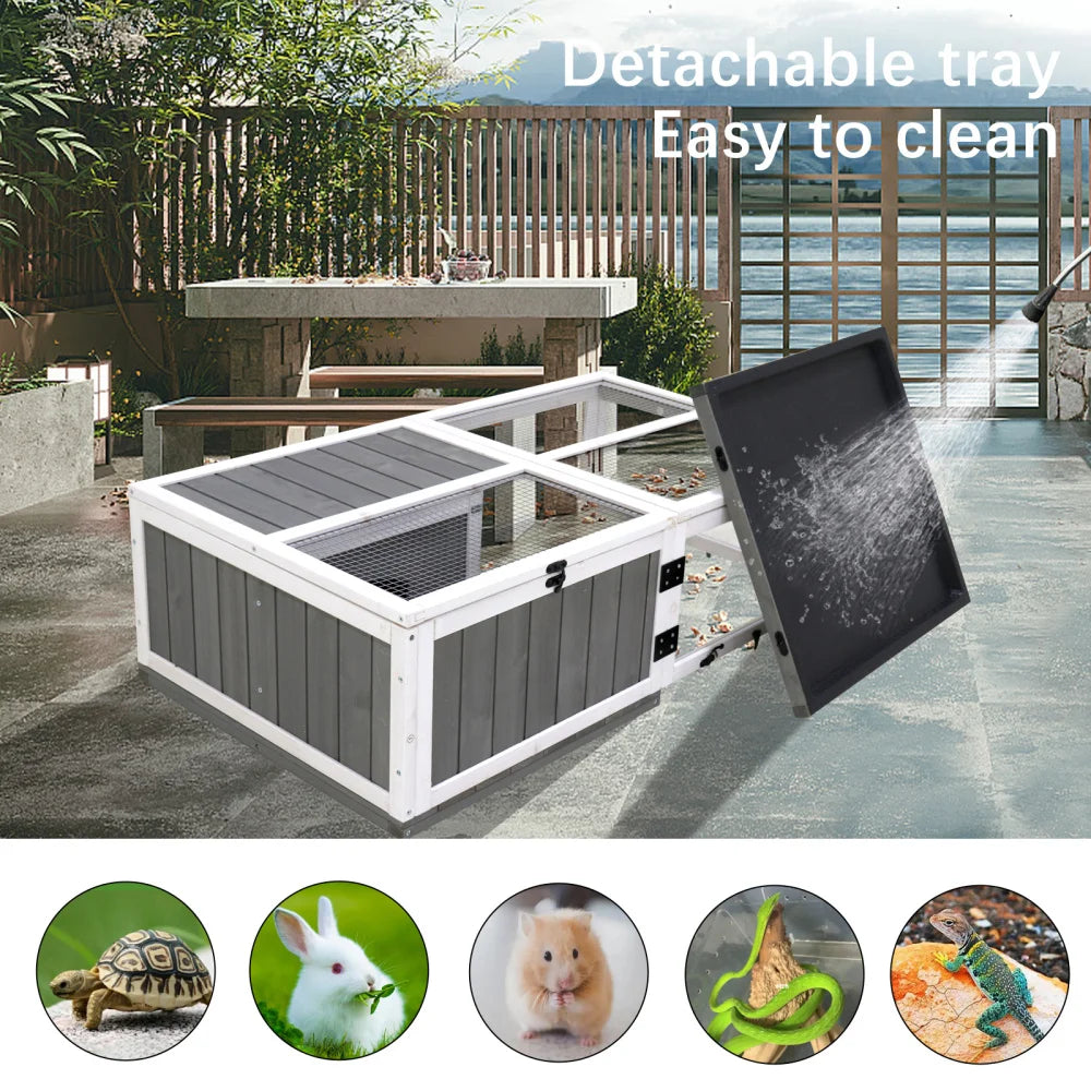 Wooden Turtle House Indoor, Small Animal Turtle Cage Outdoor
