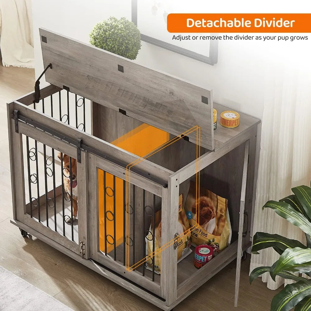 Dog Crate Furniture with Sliding Barn Door