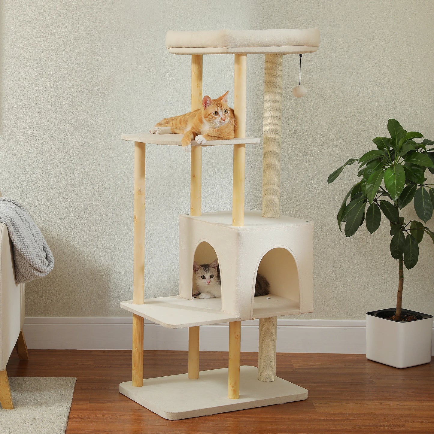 Modern Wooden Cat Tree for Indoor Cats