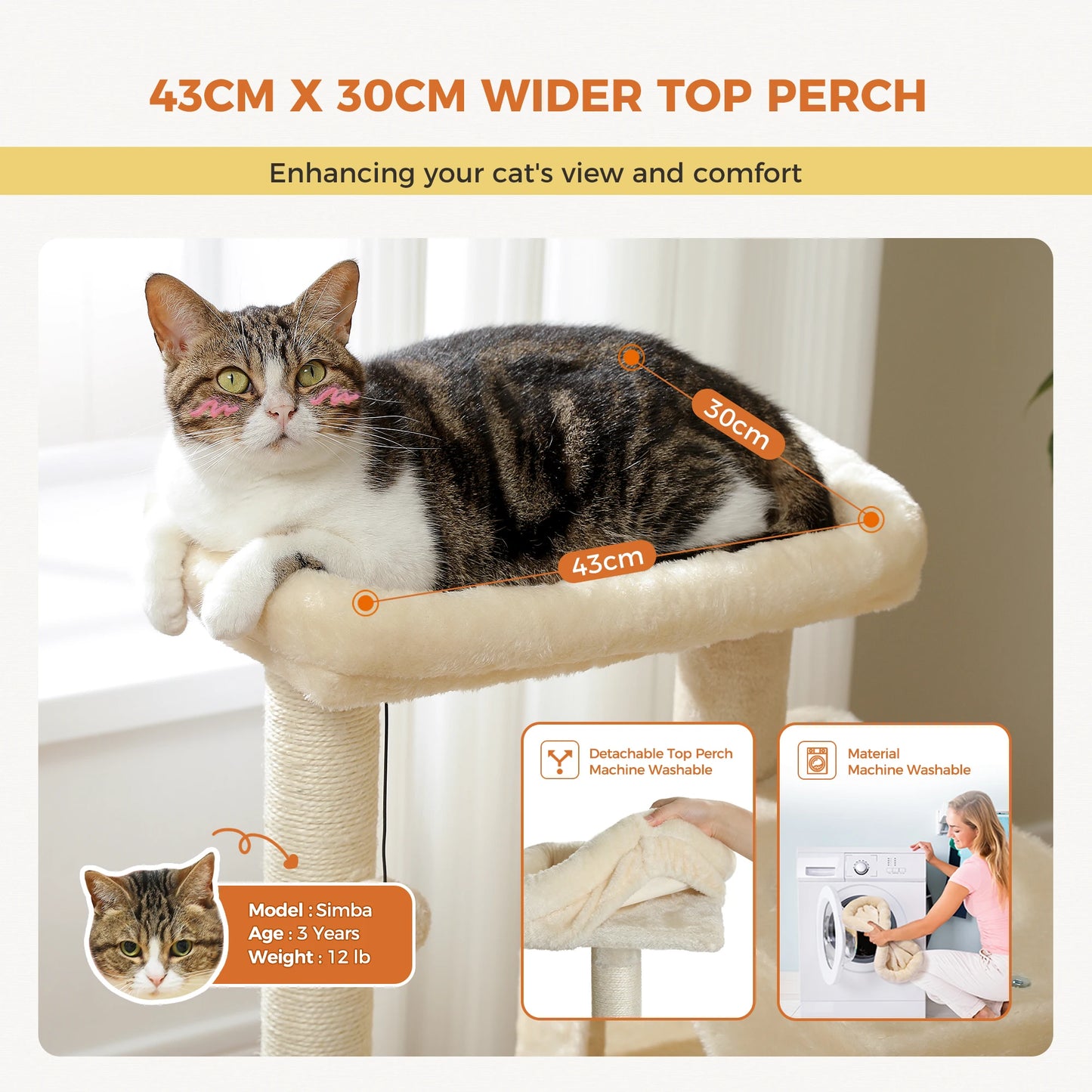 Cat Tree Tower with Detachable Top Perch