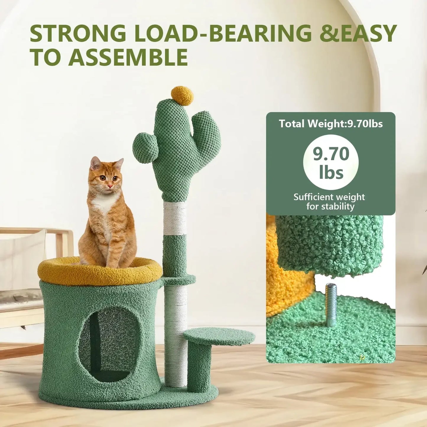 Cat Tower with Cactus, Green