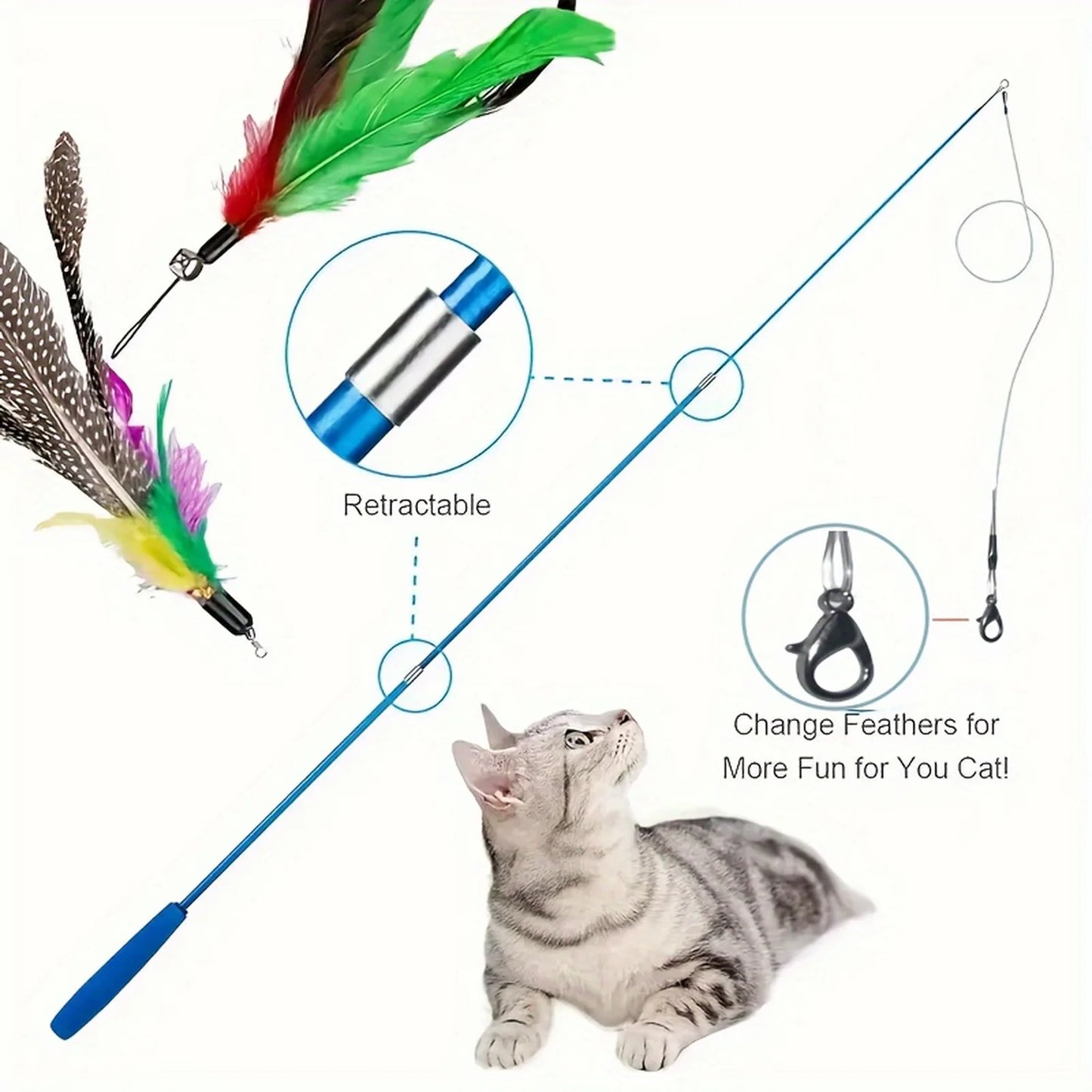 Retractable Cat Teaser Stick Set
