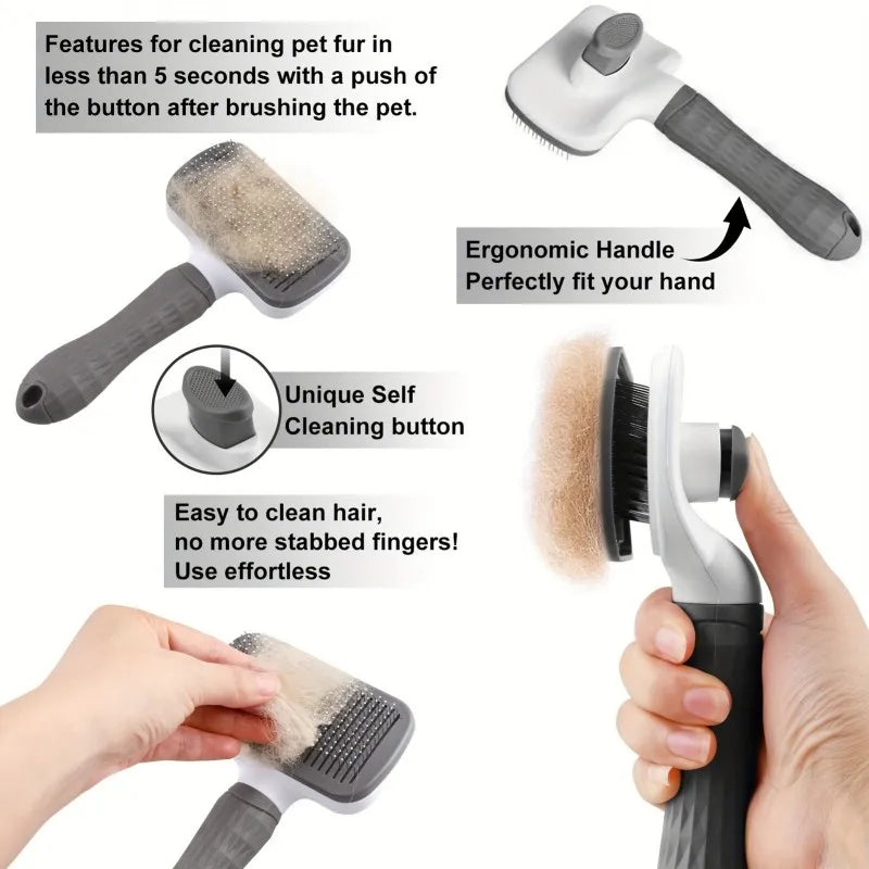 One-Button Pet De-shedding Brush