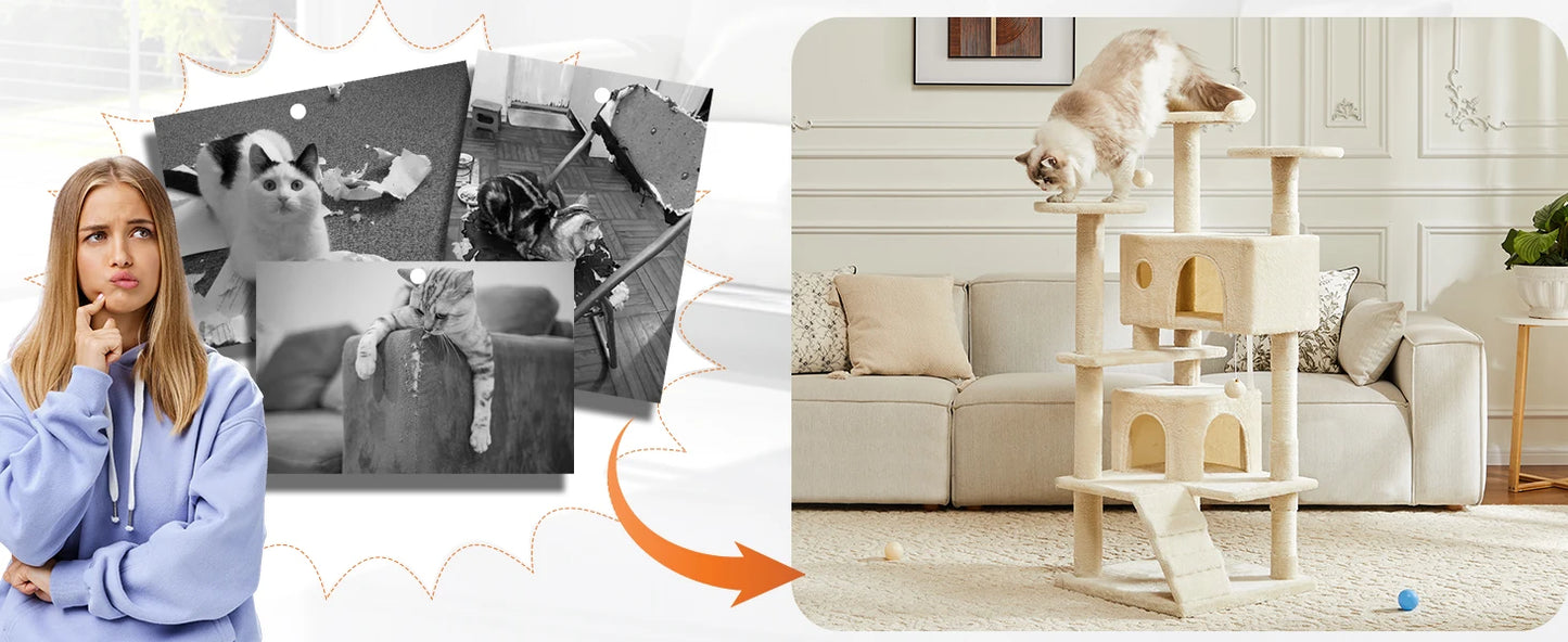 JHK 54in Tall Multi-Level Cat Tree Tower