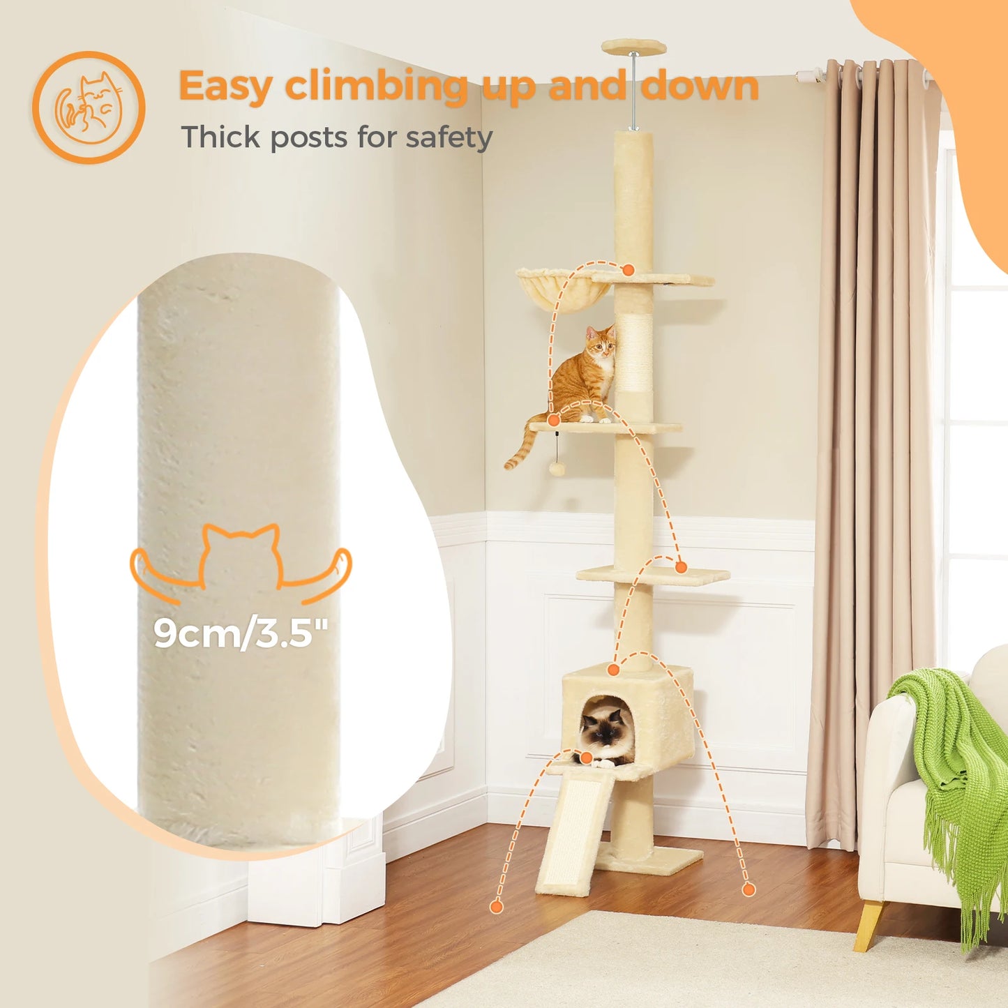 Adjustable 210-274CM Floor to Ceiling Cat Tree Tower
