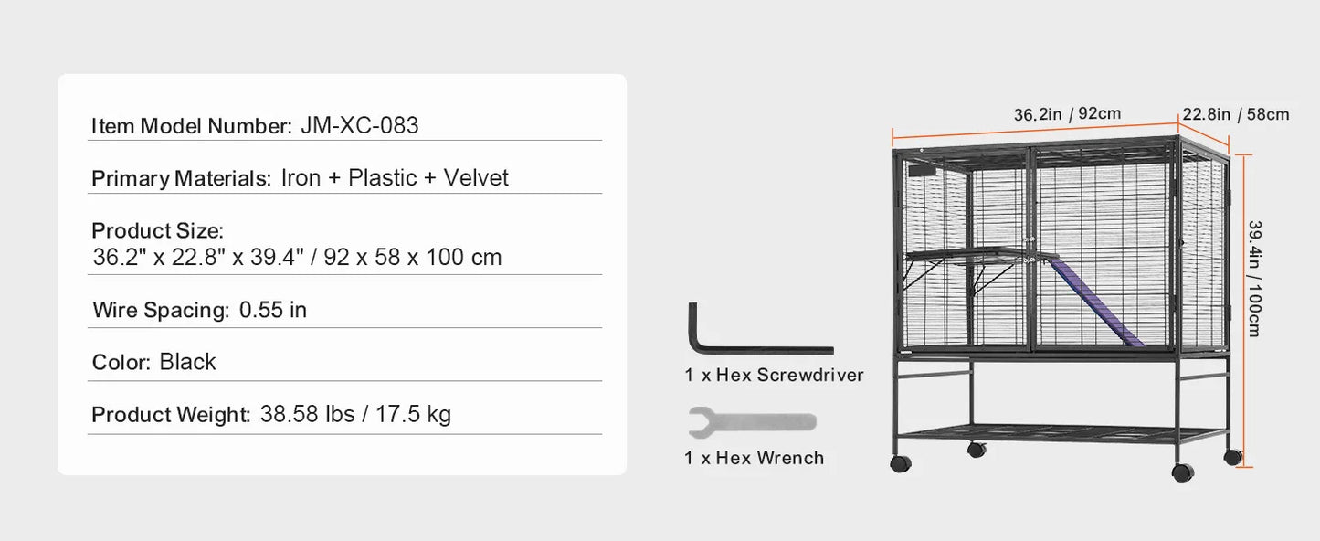 SucceBuy 64.6" Rolling Metal Ferret Cage Large