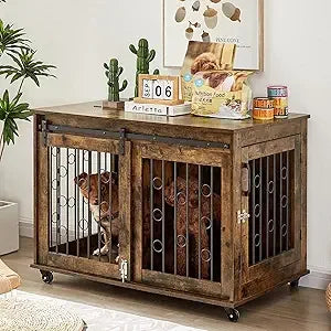 Dog Crate Furniture with Sliding Barn Door