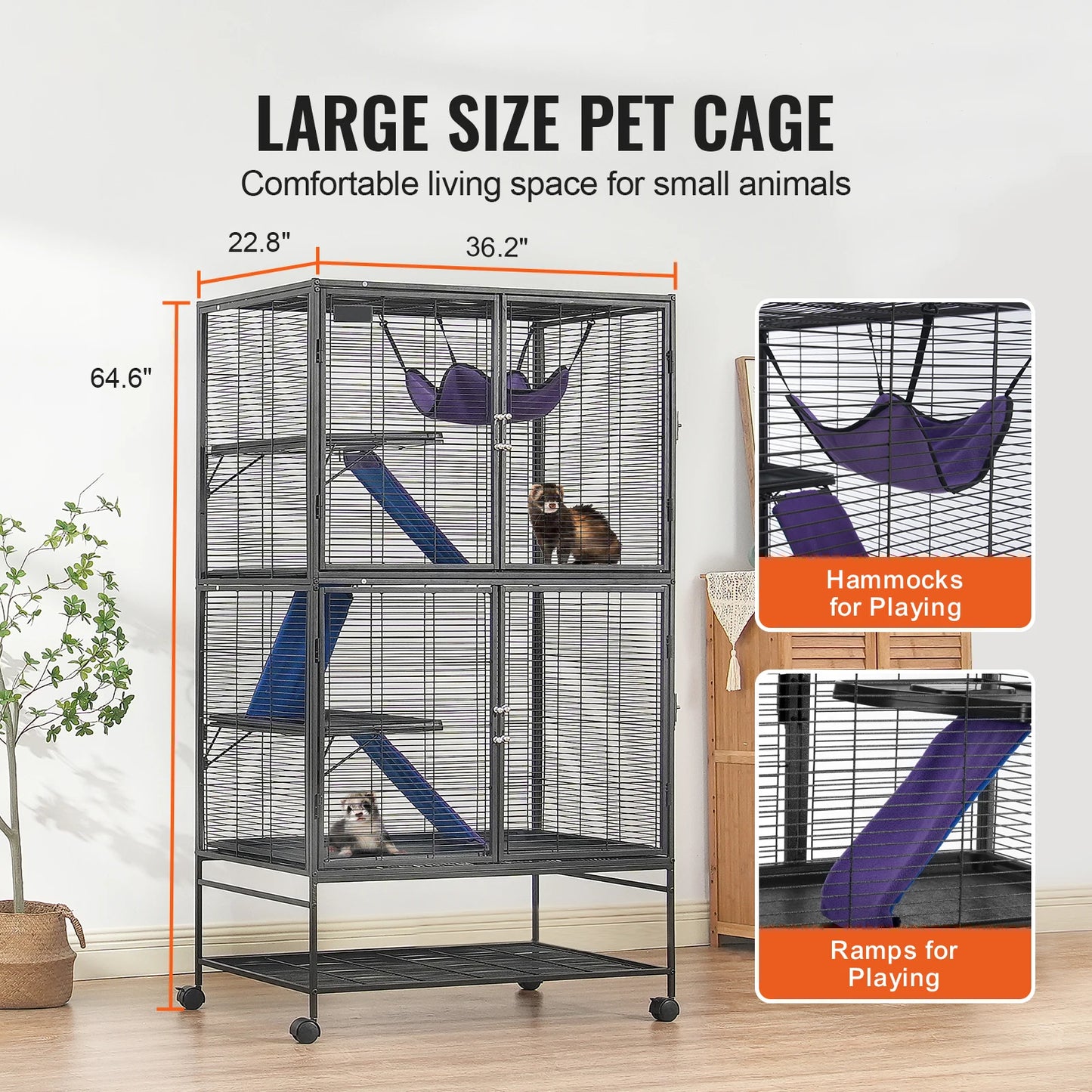 SucceBuy 64.6" Rolling Metal Ferret Cage Large