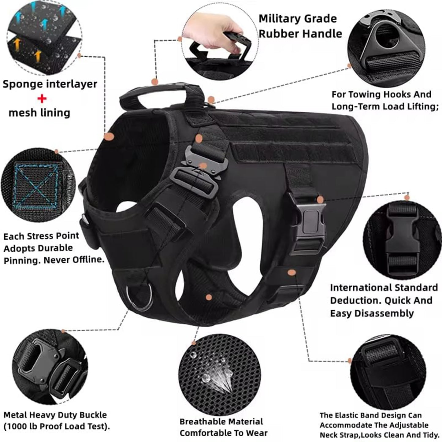 Tactical Dog Harness Collar Leash