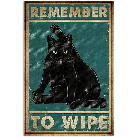 Cat "Remember to Wipe" Retro Tin Sign